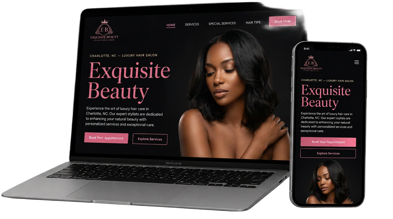 Exquisite Beauty salon webpage mockup on laptop and phone