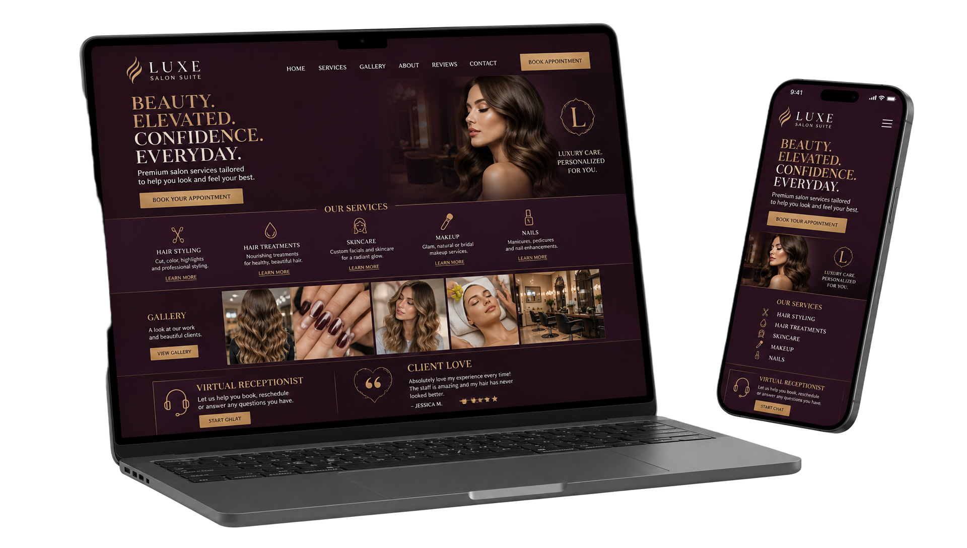 Salon G.R.O.W. website mockup on laptop and phone